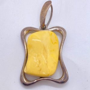 Sterling Silver Baltic Amber Pendant Egg Yolk 925